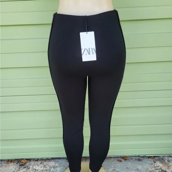 NWD ZARA Black LEGGING WITH BEADED STRIPE elastic waist SZ S - Picture 8 of 8